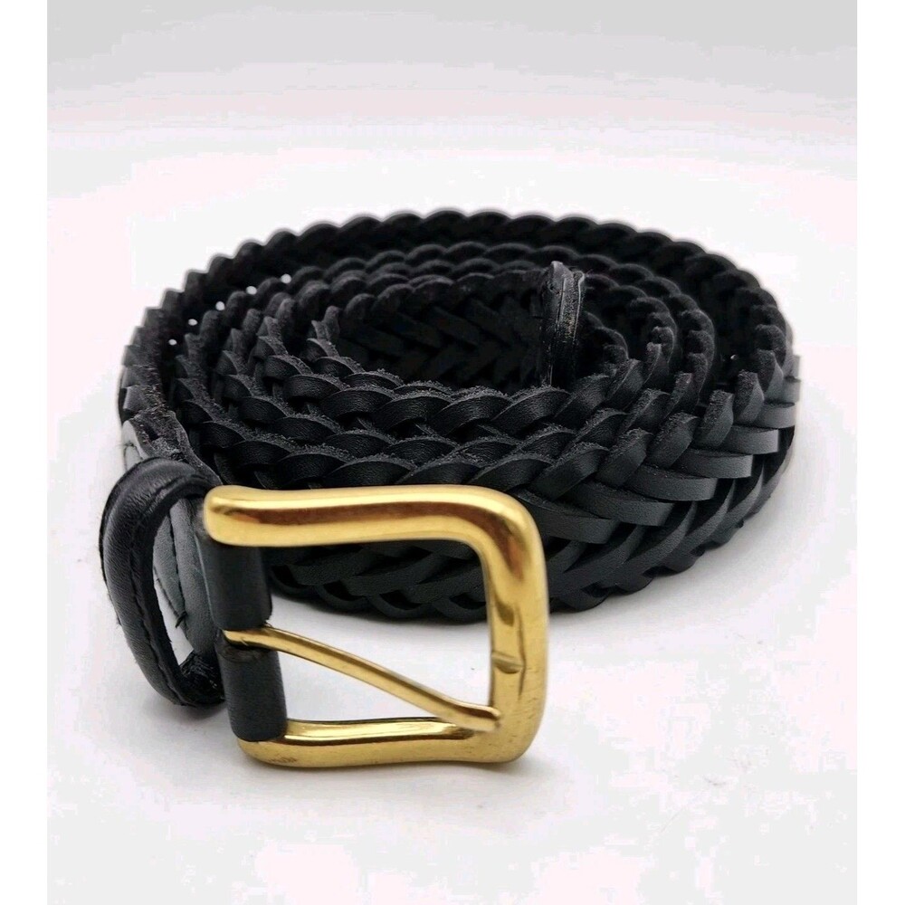Toneka Men's Size 48 Woven Braided Black Leather Belt with Solid Brass Buckle